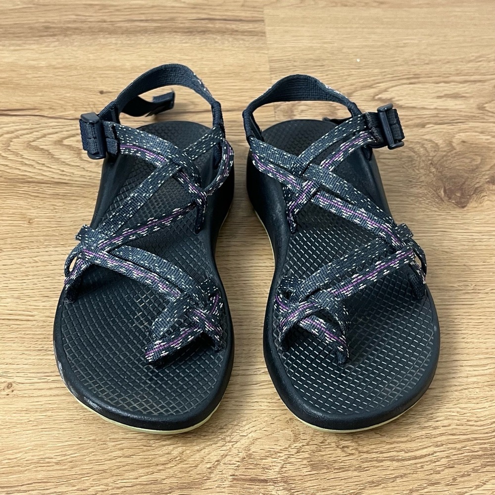Chaco Black Purple MultiStrap Adjustable Buckles Textile Sport Outdoor Sandal W7